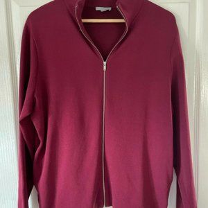 COS Burgundy Purple Zipped Cardigan Stretchy Size Large